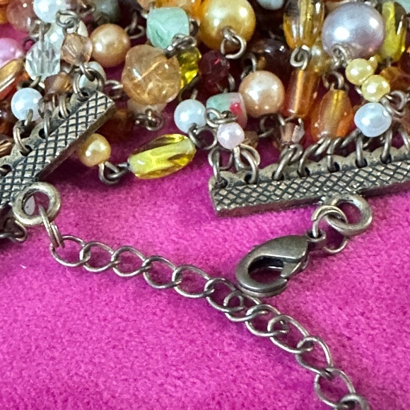 Bracelet Bronze tone Chunky Multicolor beads 8 Strand Retro Y2K Boho 6.5-7 0775 - Picture 9 of 14